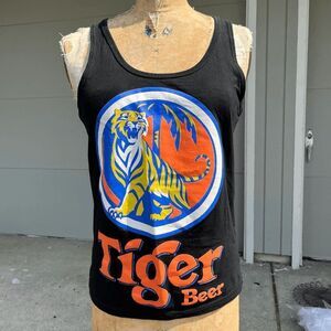 Vintage Tiger Beer Graphic Tank Top - Black, Size M, Made in Thailand